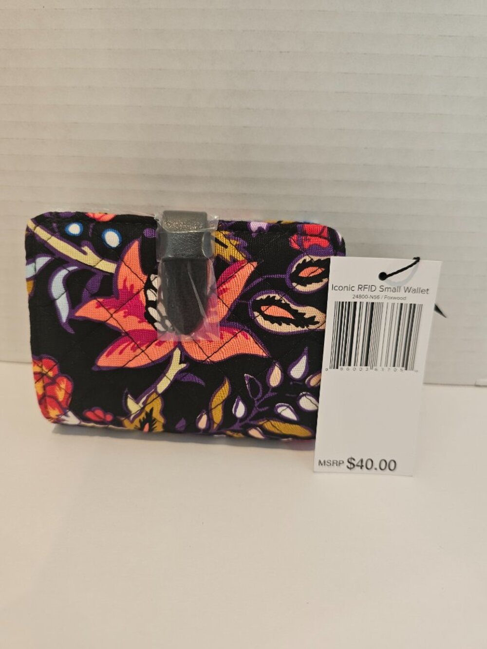 NWT Vera Bradley Iconic RFID Small Wallet Foxwood Animal Floral Black Orange Red - Picture 7 of 8